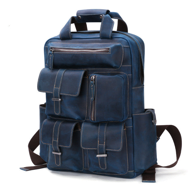 Retro leather Multi-pocket backpack - Joyscore