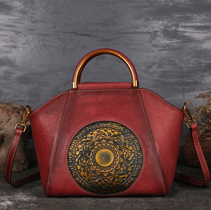 Embossed Leather Retro Handbag - Joyscore