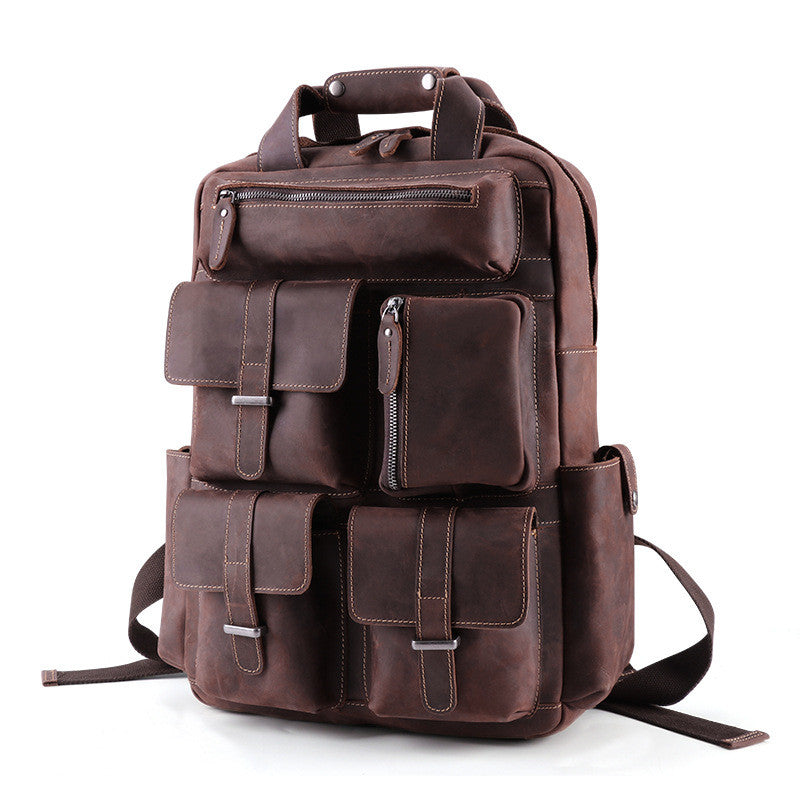 Retro leather Multi-pocket backpack - Joyscore