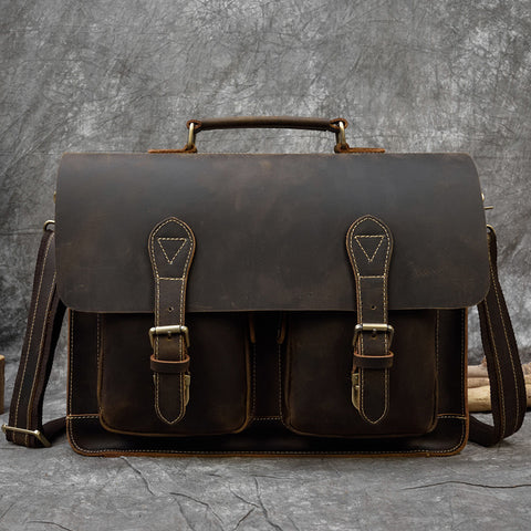 Men's Leather Satchel Bag - Joyscore