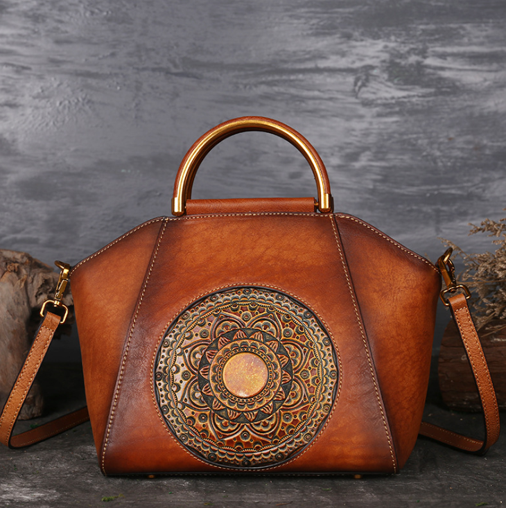 Embossed Leather Retro Handbag - Joyscore