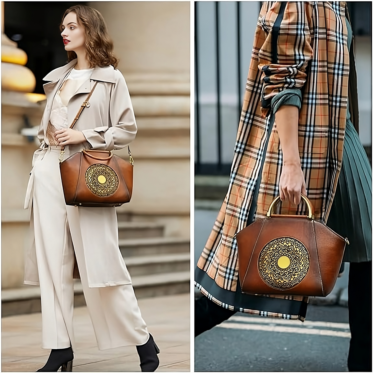 Embossed Leather Retro Handbag - Joyscore
