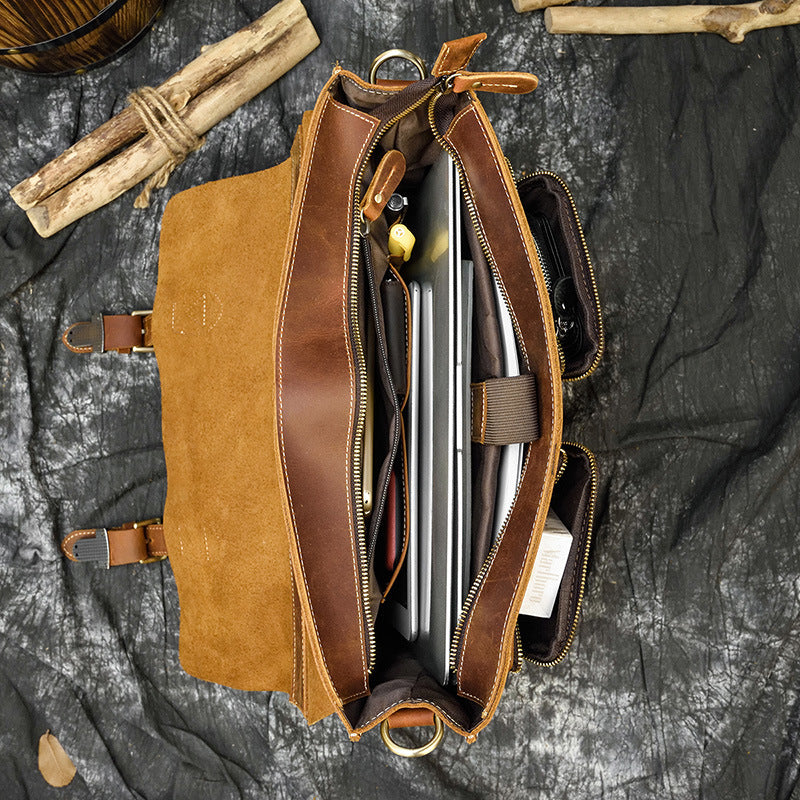 Men's Leather Satchel Bag - Joyscore